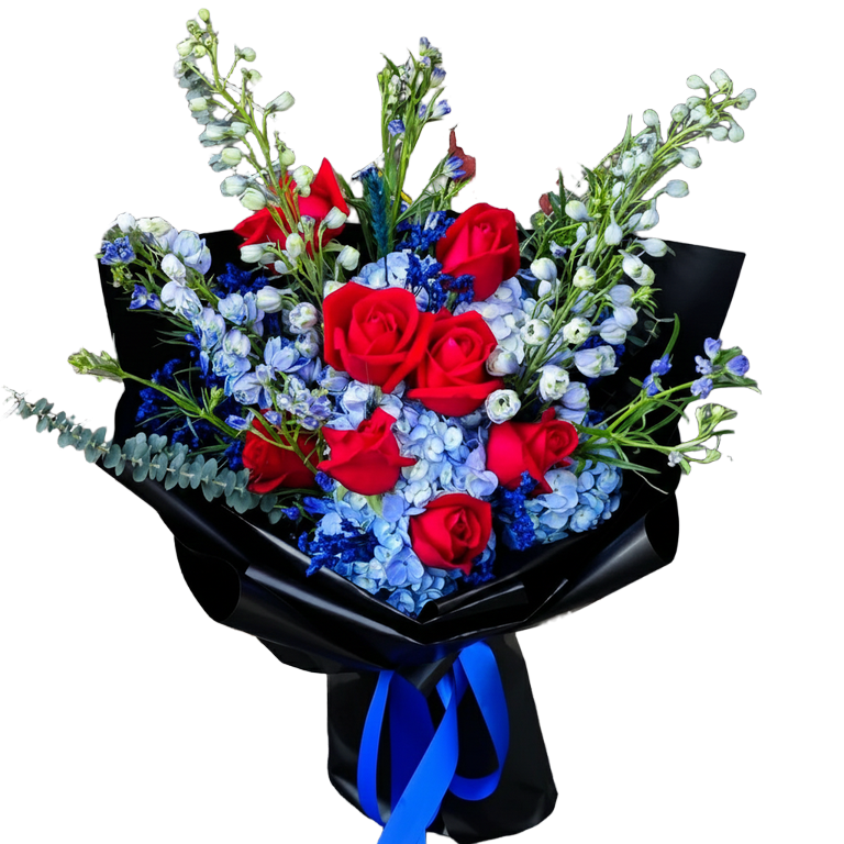 [WGG] Mixed Red Roses & Blue Hydr. Bouquet